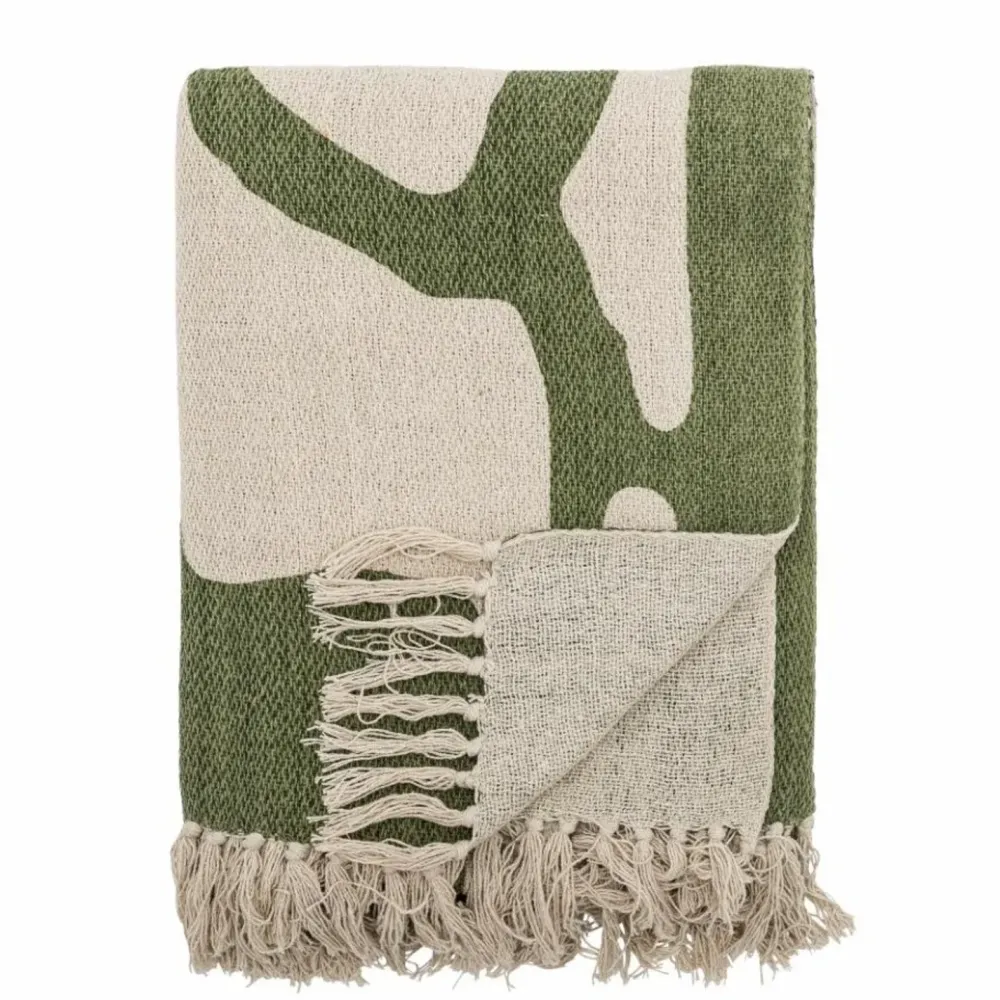 Discount Dalmine Throw, Green, Recycled Cotton L160xW130 cm Kussens & Plaids | Cadeau