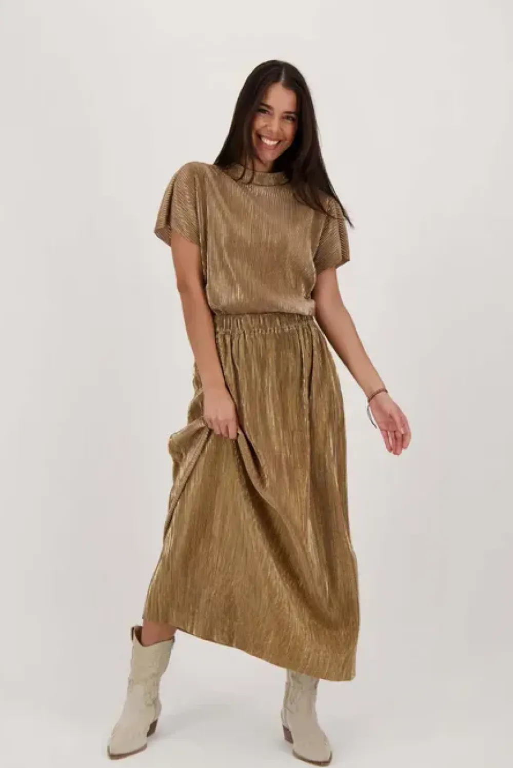 Best plisse rok champagne goud Rokken