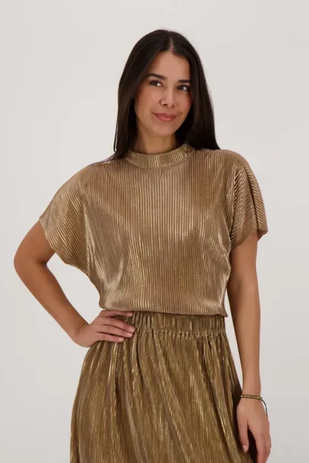 Clearance plisse turtle top champagne goud Shirts & Tops