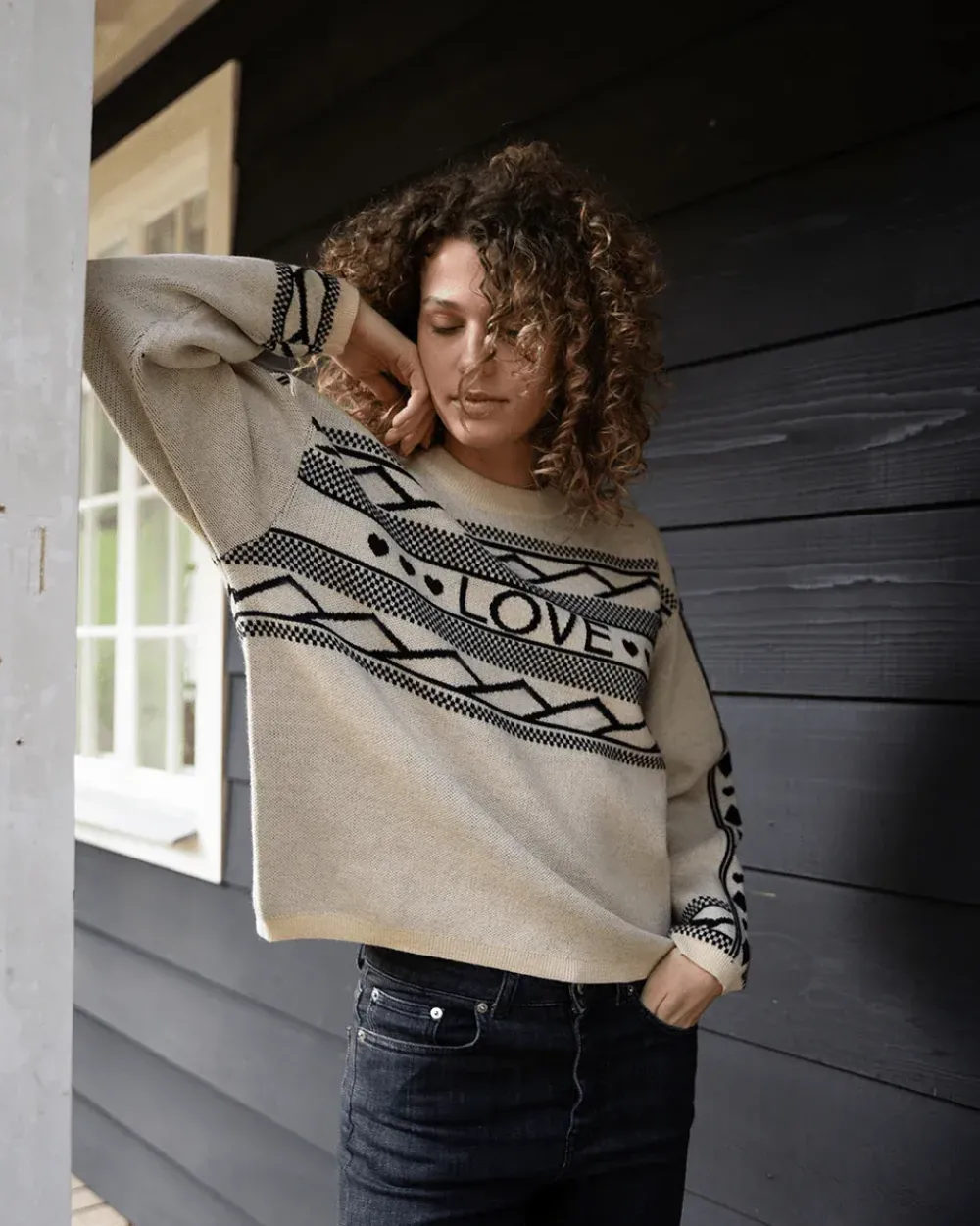 Best Saffi knitted pull l/sBlack parchment Truien & Sweaters