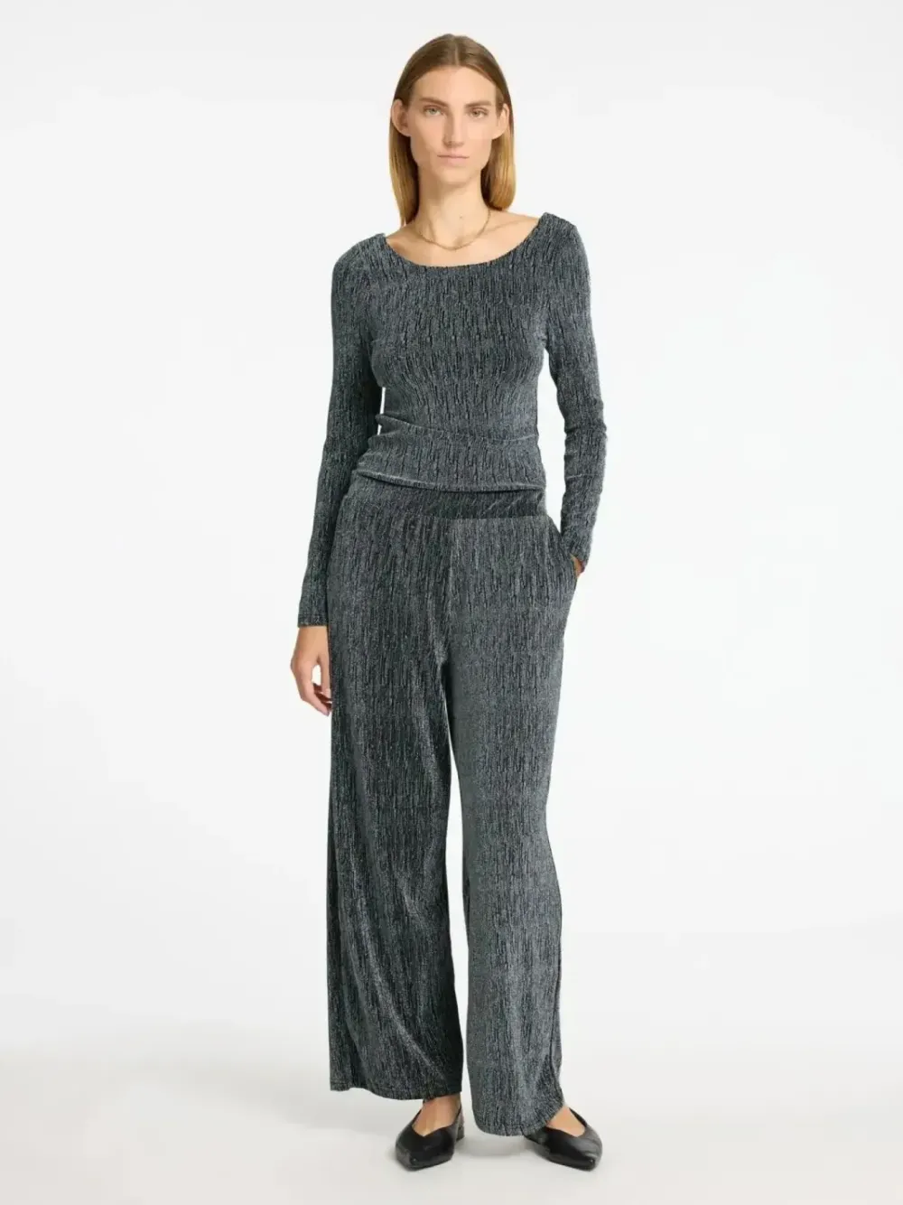 Sale SLFANITA TINNI HW RELAXED PANTSBlack SILVER LUREX Broeken