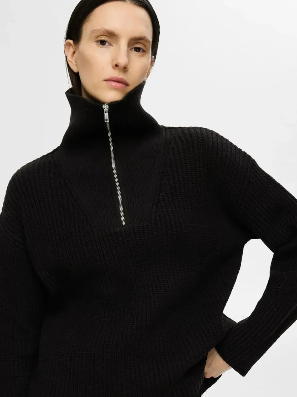 Hot SLFBLOOMIE LS KNIT HALF ZIP NOOSBlack Truien & Sweaters