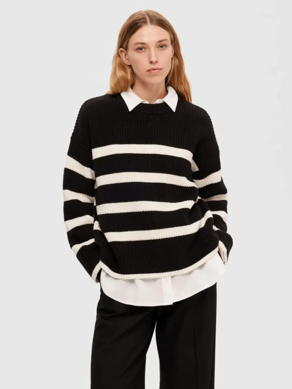 Clearance SLFBLOOMIE LS KNIT O-NECK NOOSBlack SNOW WHITE Truien & Sweaters