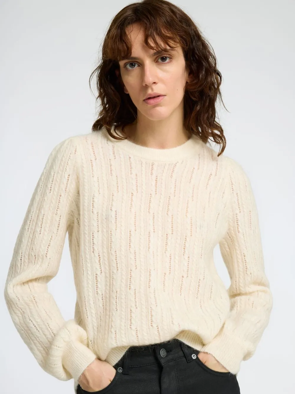 Outlet SLFJULIET LS KNIT O-NECKSnow White Shirts & Tops | Truien & Sweaters
