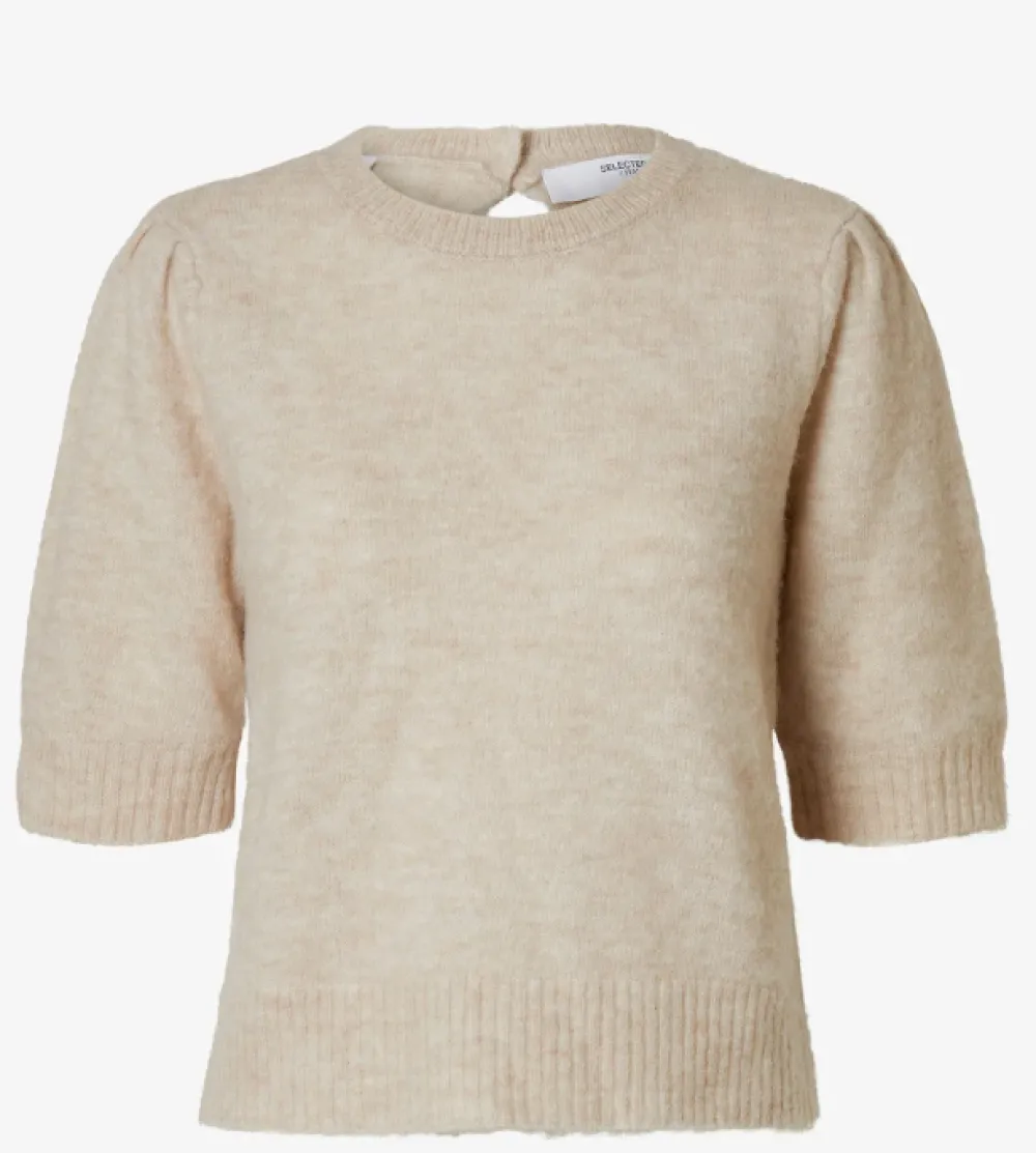 Online SLFLULU SS OPEN BACK KNIT O-NECK NOOSBirch MELANGE Shirts & Tops | Truien & Sweaters