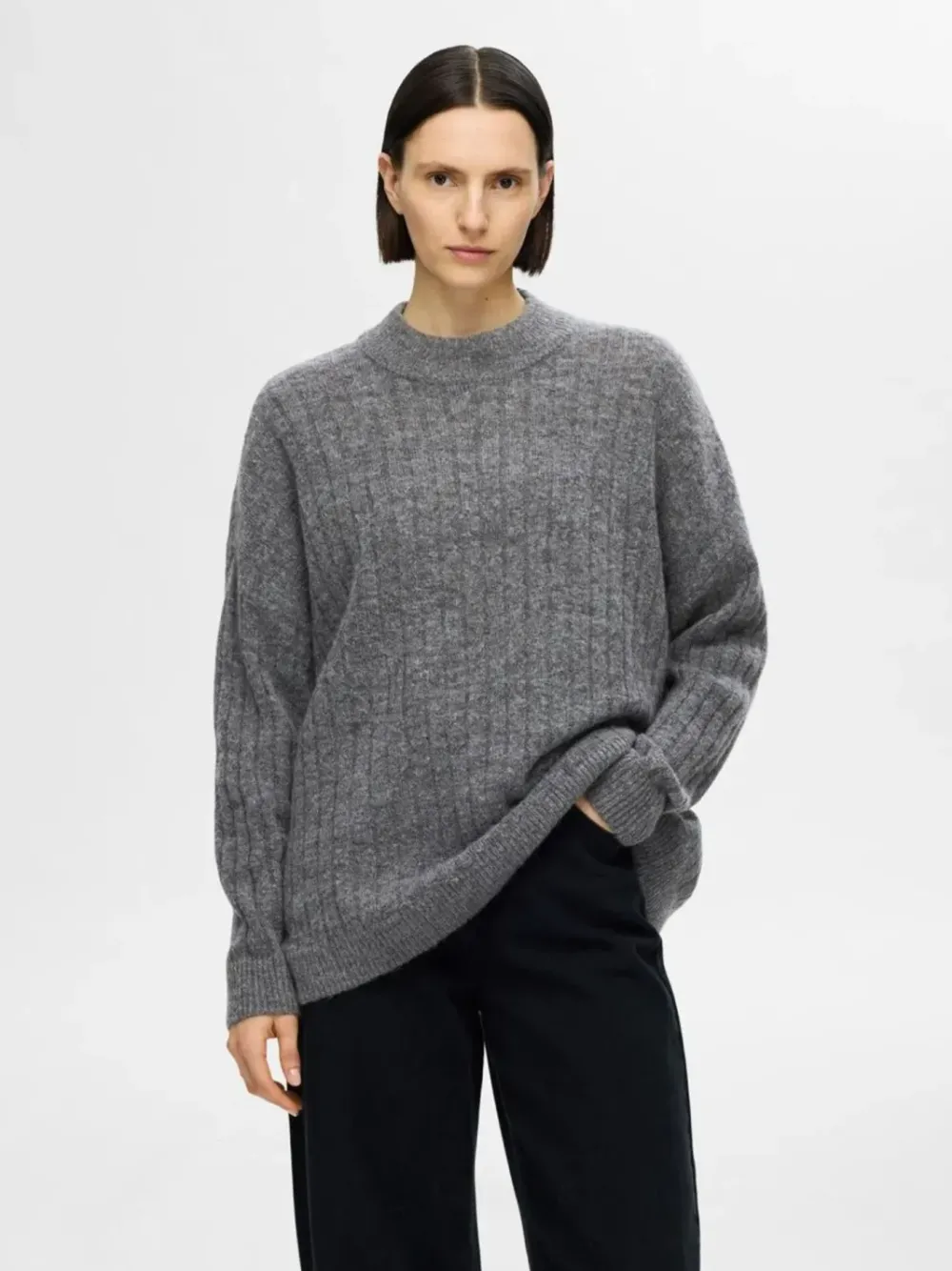 New SLFMALINE LS KNIT HIGH NECK NOOSMedium Grey Melange Truien & Sweaters