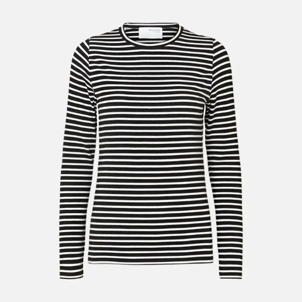 Discount SLFMANJA LS O-NECK STRIPE NOOSBlack SNOW WHITE Shirts & Tops