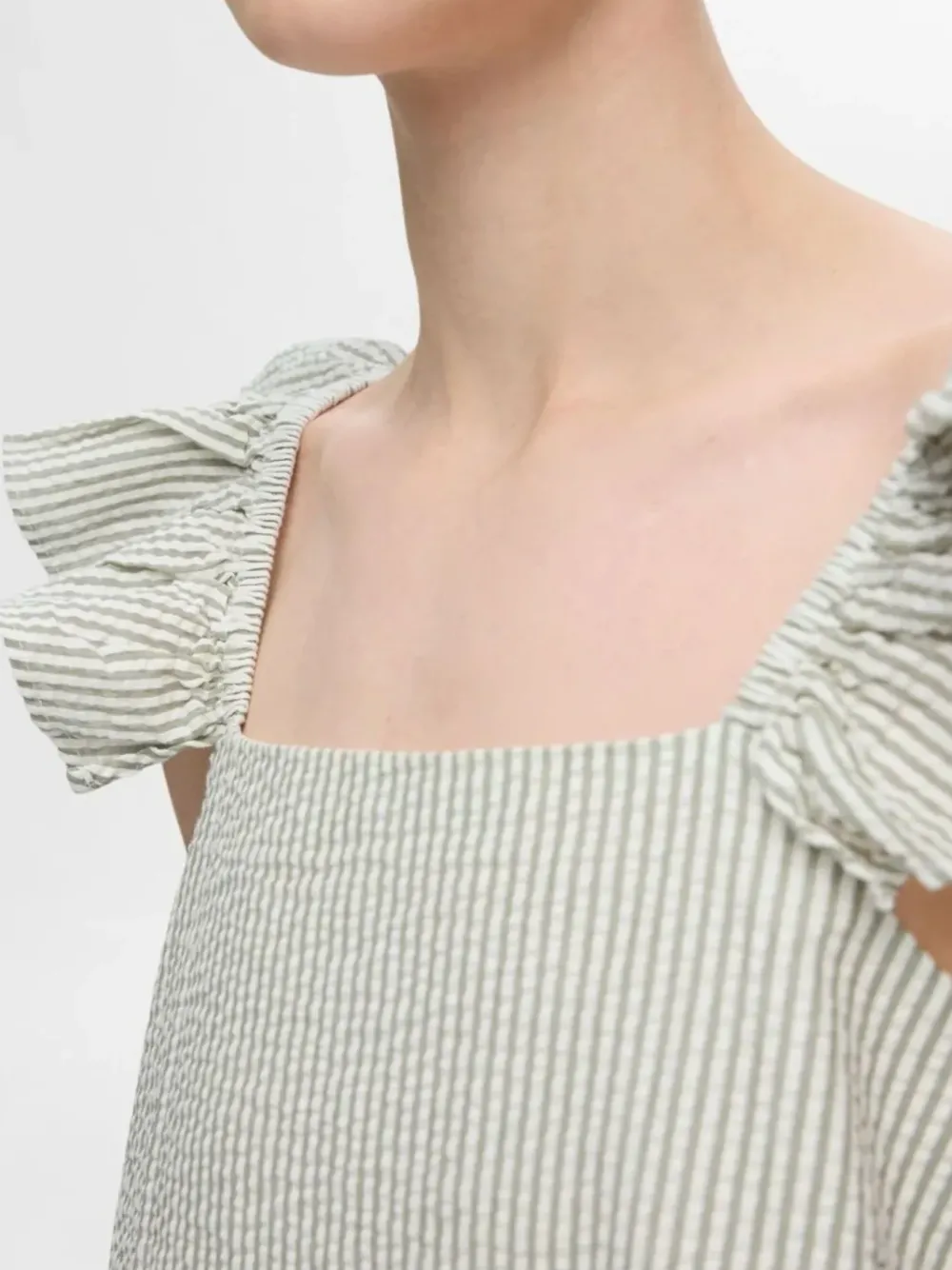 Clearance SLFVITTORIA STRIPED RUFFLE SLEEVE TOP BSnow White GREY STRIPES Shirts & Tops