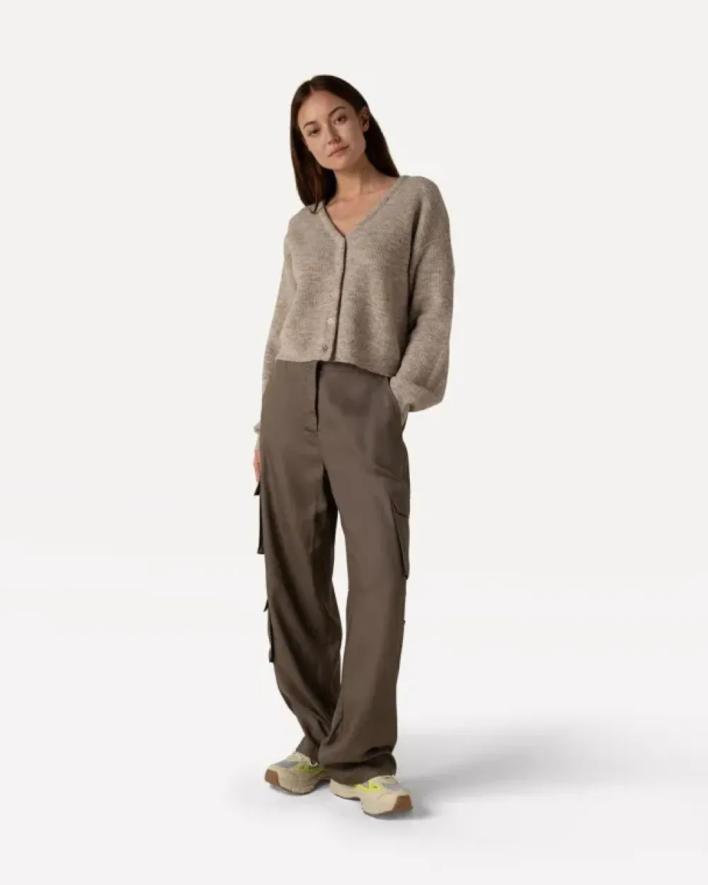 Online Suvi knitted cardigan l/sSemolina melee Vesten