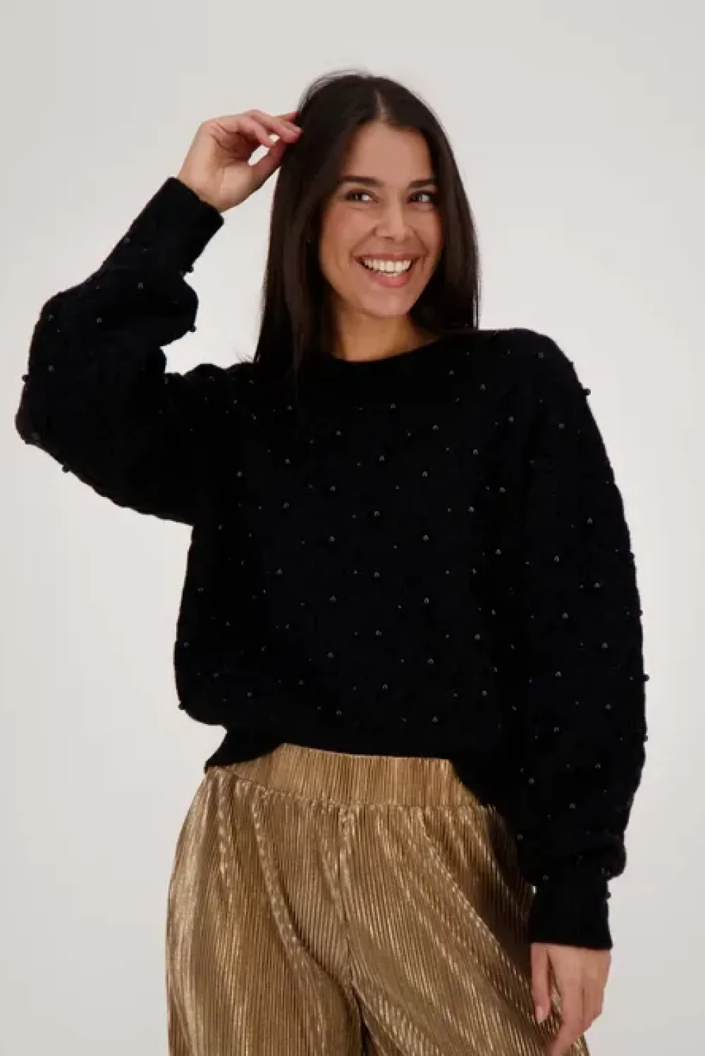 Clearance Trui met kraaltjes - zwart Truien & Sweaters